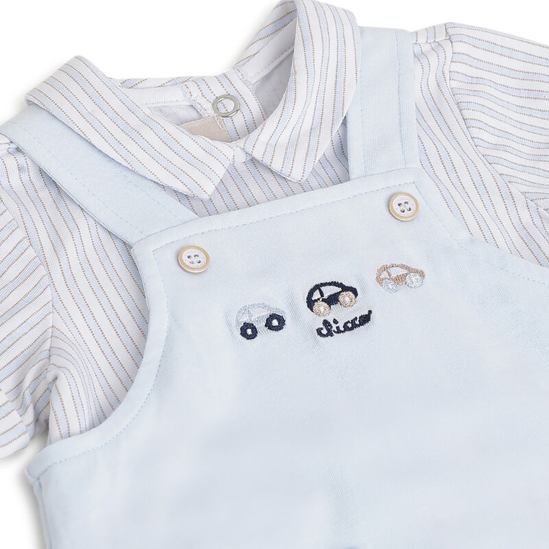 Boys Light Blue Applique Short Sleeve Rompers image number 2
